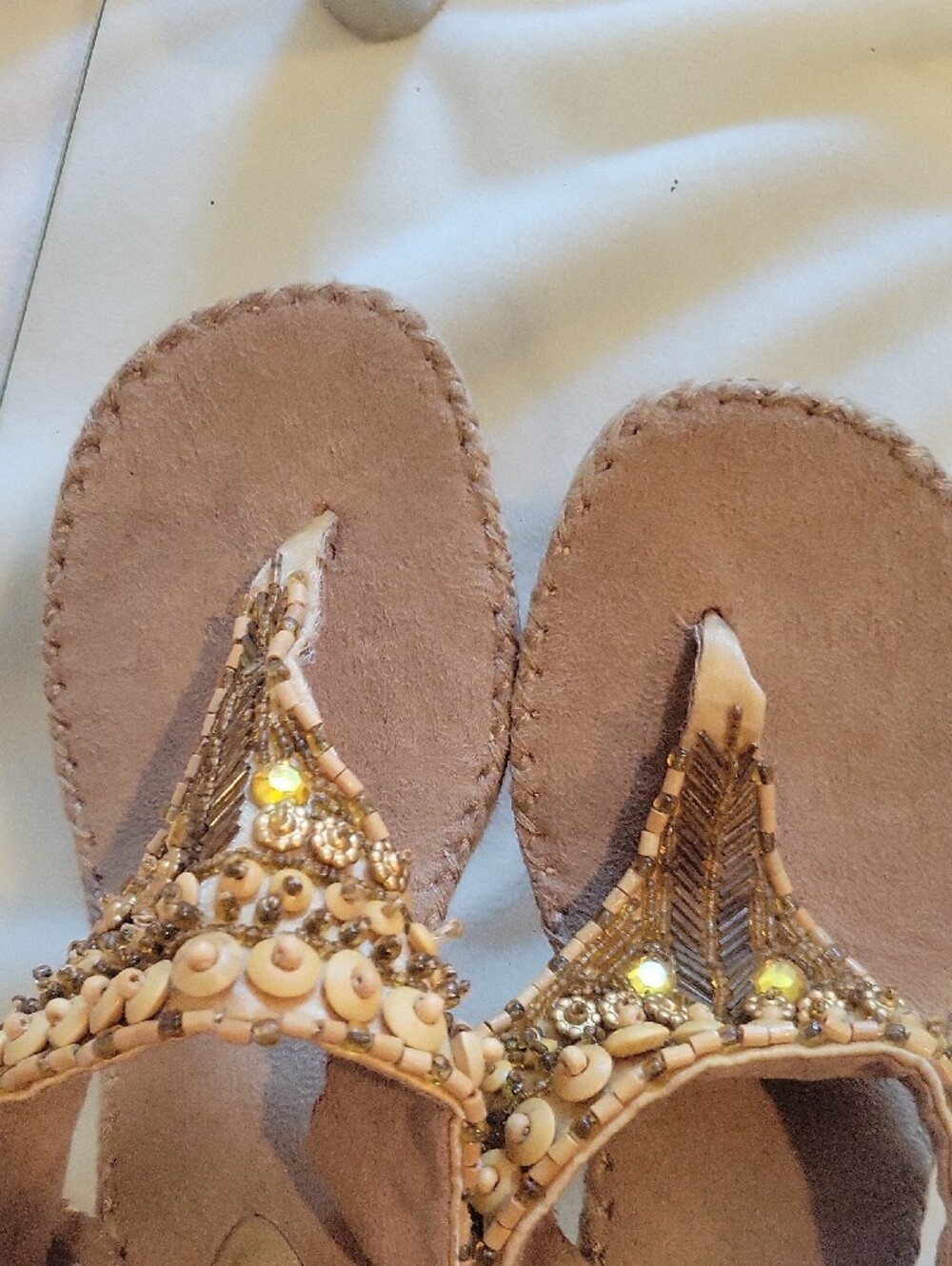 CL by Laundry Nude Beaded T-strap Sandals - Picture 3 of 8